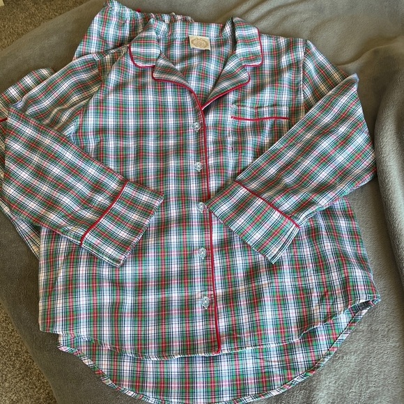 The Beaufort Bonnet Co 2 Pc Sleepwear Drawstring Button Down Plaid Large - Picture 2 of 7
